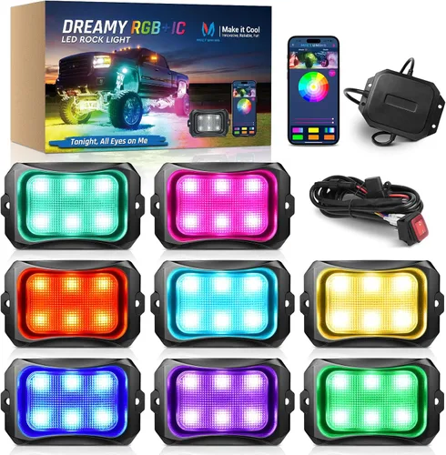 Vista 14 de MICTUNING C2+ RGB+IC Luces de Roca con Colores Cambiantes, Impermeables IP68, 2 piezas de Luces de Neón para Rocas (No Incluye Controlador)