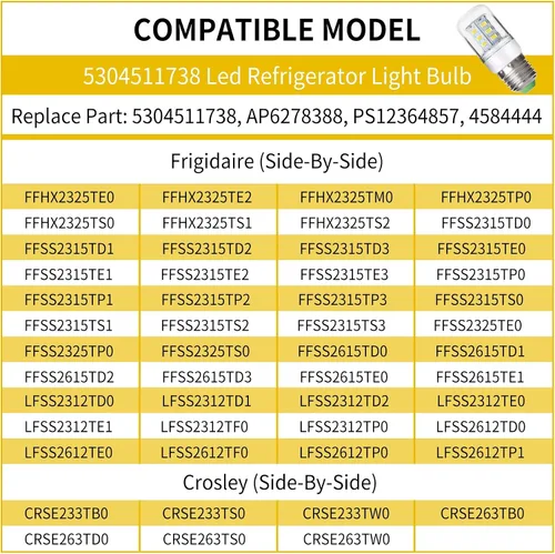 Vista 6 de 5304511738 Bombilla LED para refrigerador KEI D34L compatible con Frigidaire Crosley Ken More, bombilla de 3.5 W para reemplazar PS12364857
