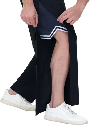 Vista 5 de HIBOCT Pantalones rasgados para hombre, ajuste holgado, pantalones de calentamiento para hombre, pantalones deportivos con parte inferior abierta