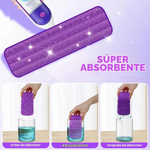 Vista 6 de Paquete de 3 almohadillas reutilizables para mopa Swiffer PowerMop, súper absorción, limpieza de suelos de madera dura multisuperficie, lavables a
