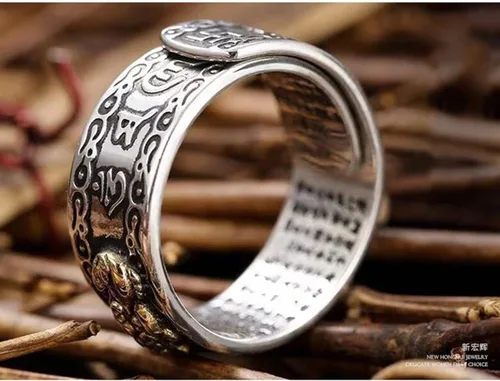 Vista 5 de Qeahenwi Feng Shui - Anillo de mantra Pixiu 2022 para hombres y mujeres, anillo de Feng Shui para riqueza y protección, amuleto de dinero de buena