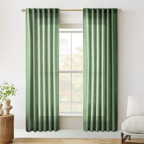 Vista 25 de Cortinas de Lino Natural Color Crema de 84 Pulgadas de Largo para Sala de Estar, Juego de 2 Paneles de Lino Texturizado con Trabillas Traseras