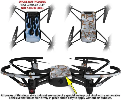 Vista 2 de Skin Decal Wrap 2 Pack para DJI Ryze Tello Drone Metal Flames Blue Drone No Incluido