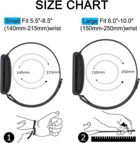 Vista 6 de Amzpas - Bandas compatibles con Fitbit Versa 2 / Fitbit Versa SE/Fitbit Versa Lite/Fitbit Versa, correas de malla de acero inoxidable transpirable