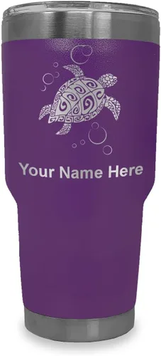 Vista 25 de LaserGram Vaso aislado al vacío de 20 onzas, tortuga marina hawaiana, grabado personalizado incluido (morado claro)