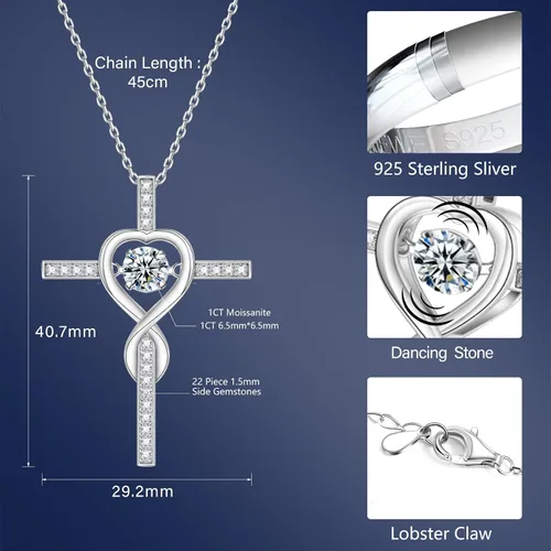 Vista 3 de Collar de cruz de moissanita para mujer, cadena flotante con colgante de crucifijo de diamante de laboratorio para hombres, joyería de cruz