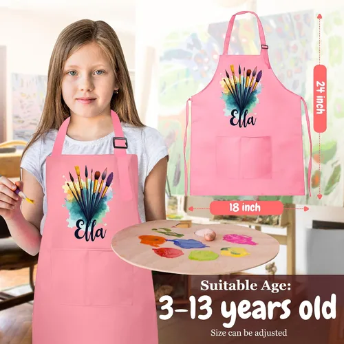 Vista 5 de Delantal con Nombre Personalizado para Pintura y Manualidades de Niños – Idea de Regalo Única para Calcetín Navideño para Niños y Niñas – Regalo