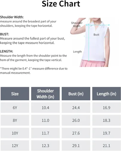 Vista 7 de EXARUS Camisetas polo de golf para niñas, sin mangas, cuello en V, tenis, atléticas, para ejercicio escolar de 5 a 12 años