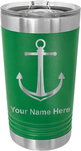 Vista 11 de LaserGram Vaso de pinta aislado al vacío de 16 onzas, ancla de barco, grabado personalizado incluido (negro)