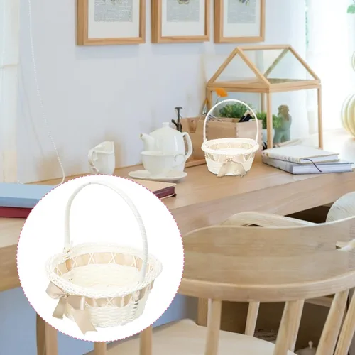 Vista 8 de Cesta de mimbre con asa, cesta de flores de ratán, huevos de Pascua, cesta de dulces para decoración