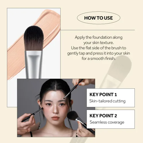 Vista 4 de STUDIO17 Brocha de base para maquillaje Brocha de maquillaje profesional con cerdas sintéticas de primera calidad Brochas de maquillaje coreanas