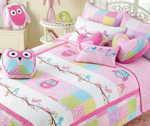 Vista 11 de [Usado] Juego de ropa de cama de algodón de 6 piezas con estampado de corazones, mariposas y lunares, a rayas, rosa, morado, blanco, de algodón