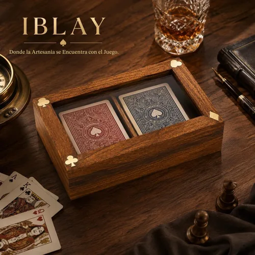 Vista 4 de Caja de almacenamiento de cartas de madera hecha a mano para 2 cubiertas, estuche de madera Sheesham con pantalla superior transparente y pestillo