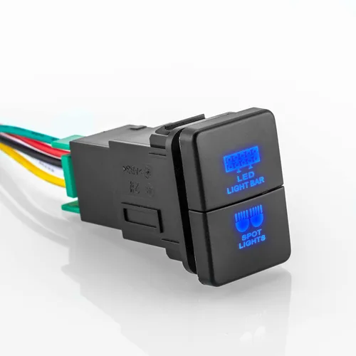 Vista 7 de Wsays Interruptor de Doble Pulsación Barra de Luz LED y Luces Spot Símbolo 12V Retroiluminación Azul y Verde Interruptor de Botón Pulsador