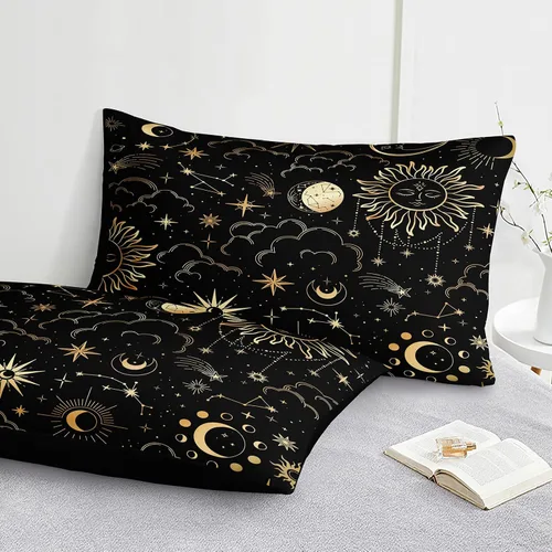 Vista 4 de Bedding_Dreamer Juego de ropa de cama Queen en una bolsa, diseño de sol y luna, espacio misterioso, decoración del hogar, edredón de plumón