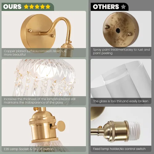 Vista 4 de Apliques de pared inalámbricos vintage que funcionan con pilas, luces de pared de latón antiguo con batería recargable, lámpara de pasillo de lujo