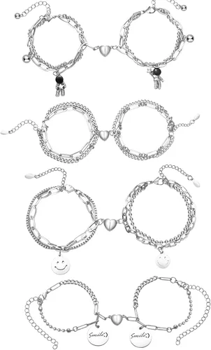 Vista 6 de Axbuldo 2PCS Couple Bracelets for Women Men Space Astronaut Pendants Promise Friendship Bracelet Stainless Steel Mutual Attraction Matching