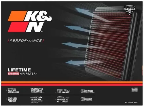 Vista 2 de K&N Filtro de aire del motor: aumenta la potencia y la aceleración, lavable, premium, filtro de aire de repuesto para automóvil: compatible