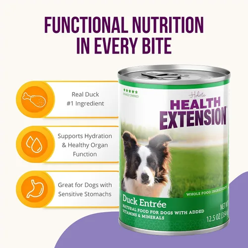 Vista 5 de Health Extension Duck Entrée - Alimento húmedo para perros, sin granos, 12.5 onzas, receta rica en proteínas, soporte de hidratación, ideal