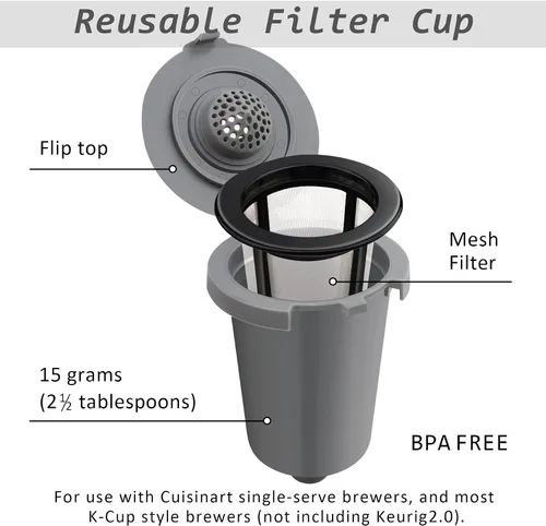 Vista 2 de Vaso de filtro reutilizable para Cuisinart, gris (paquete de 1)