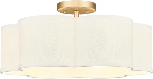 Vista 11 de Lámpara de Techo Semiempotrada Dorada, 3 Luces Accesorios de Iluminación de Techo de 12.5" con Pantalla de Tela en Forma de Flor, Luces de Tambor