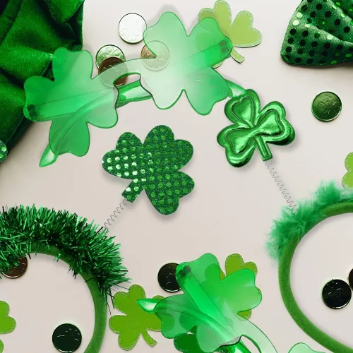 Vista 7 de BOLZRA 8 diademas y lentes de sol de trébol para el día de San Patricio, accesorios para lentes de trébol para el día de San Patricio, suministros