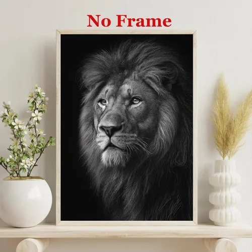 Vista 3 de Cuadro de león negro, pintura de retrato de animales, póster moderno de leones africanos, arte de pared de vida silvestre africana, póster moderno