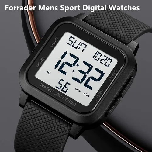 Vista 4 de Relojes digitales deportivos para hombre, reloj deportivo impermeable al aire libre con retroiluminación LED, alarma, temporizador de cuenta