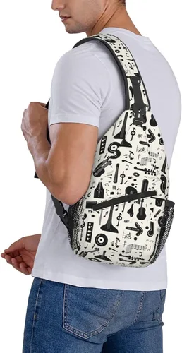 Vista 6 de Small Crossbody Bags for Women Men - Vintage Black Instrument Print Adjustable Shoulder Bag Fanny Packs Belt Sling Bag Crossbody Purses Backpack for