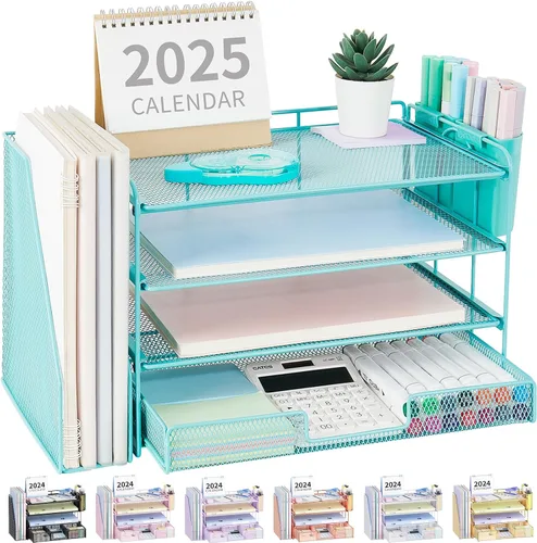 Vista 19 de OPNICE - Organizadores de escritorio y accesorios, para espacio de trabajo, suministros de oficina, organizador de archivos con 2 soportes para Negro