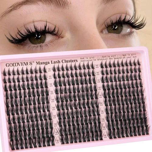Vista 19 de Goddvenus Manga Lash Racimos de 12-0.551-0.630 in Natural Wispy Fairy Racimos de pestañas 144 extensiones de pestañas en racimo mullidas Anime