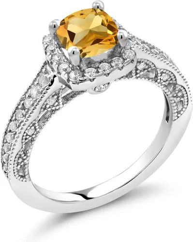 Vista 101 de Gem Stone King Anillo de compromiso de plata de ley 925 de 0.236 in con piedra natal y zafiro blanco creado con acento Anillo de compromiso
