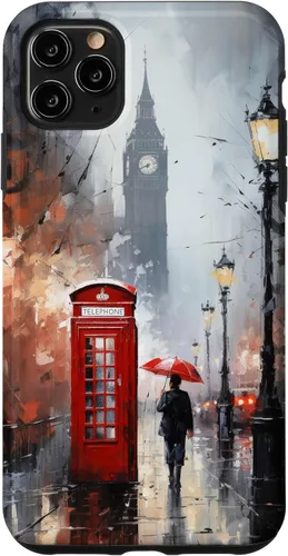 Vista 13 de Funda para iPhone 16 Wet London Iconic Red Phone Booth Clocktower Art Cover Phone Case