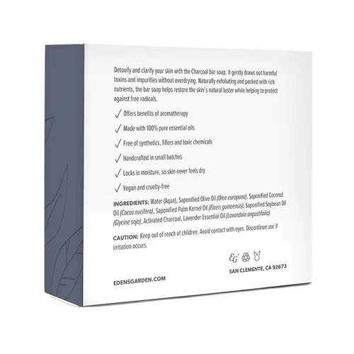 Vista 9 de Edens Garden Jabón en barra de carbón activado, jabón natural procesado en frío con aceites esenciales puros para una desintoxicación y exfoliación