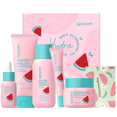 Vista 11 de QUIYUM - Juego de cuidado de la piel de sandía y niacinamida, kit facial brillante de 3 piezas para adolescentes 3-in-1 Daily Routine: Cleanser
