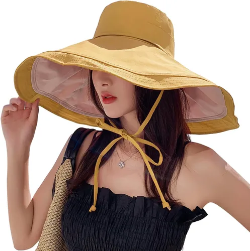 Vista 24 de Sombrero de sol de ala súper ancha para mujer, de algodón, plegable, reversible, con borde con cable, protección UV, verano, playa, viajes, jardín