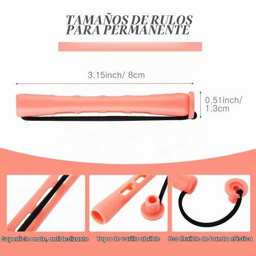 Vista 2 de WILLBOND 48 piezas de varillas de plástico rosa permanente larga variedad para el cabello Perm Rods Hair Curling Roller Accesorios para mujeres