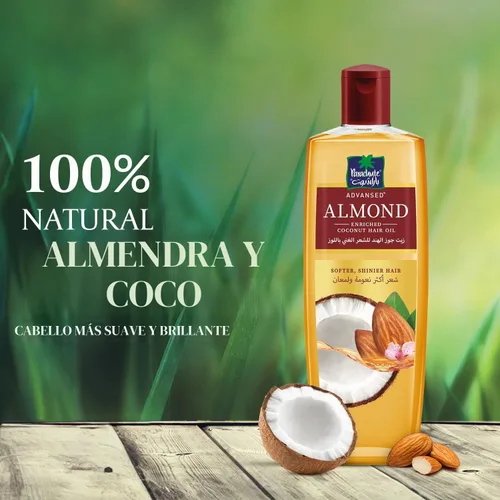 Vista 4 de Parachute Advansed Aceite de almendras para el cabello con coco, para cabello suave y sedoso, aumenta el brillo y la suavidad, sin parabenos ni