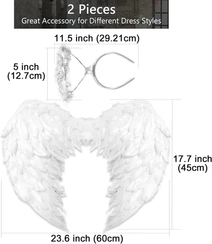 Vista 2 de Toffos Angel Wings for Adult Costume with Halo Headband for Women, Girls Costume Accessories for Halloween Xmas Party