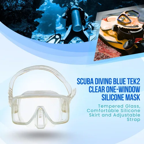 Vista 6 de Scuba Choice Buceo Azul Tek2 Clear One Window Máscara de Silicona