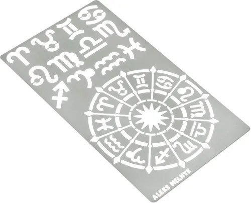Vista 2 de Aleks Melnyk No.29a - Plantilla de diario de metal, símbolo del círculo del zodiaco, plantilla de acero inoxidable, 1 unidad, plantilla para quema