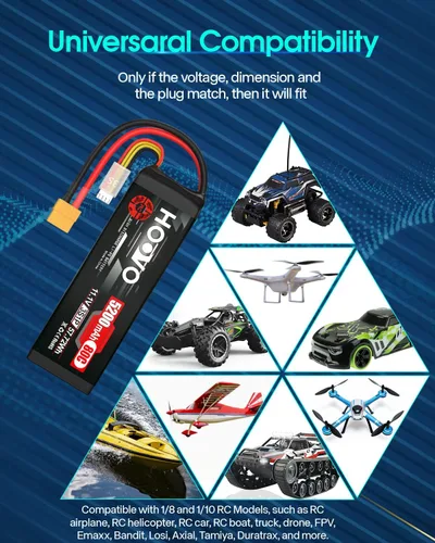 Vista 7 de HOOVO Batería LiPo 11.1V 3S 5200mAh 80C Softcase RC Batería XT60 Enchufe para RC Car RC Truck Avión Helicóptero Barco Carreras RC Hobby