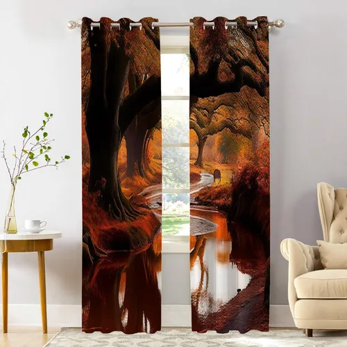Vista 89 de Shrahala Art Nouveau Floral Pattern Blackout Curtain Tiers, Delicate Vine and Flower Design Kitchen Valance Light Blocking Tier Drapes with Rod