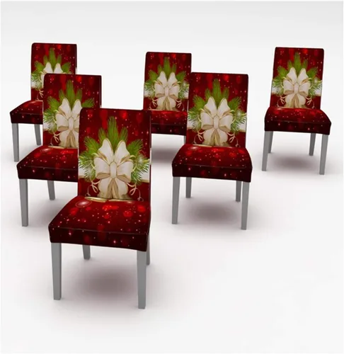 Vista 6 de Fundas para sillas de Navidad, fundas elásticas para sillas, fundas protectoras lavables para comedor, ceremonia, hotel, ChrismasBell - Paquete de 2