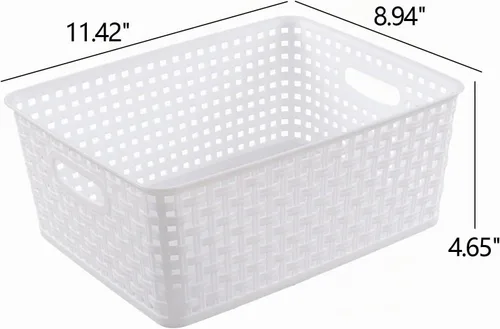 Vista 3 de Cestas de almacenamiento de plástico de 8 L, cestas de cocina medianas, color blanco, 4 paquetes
