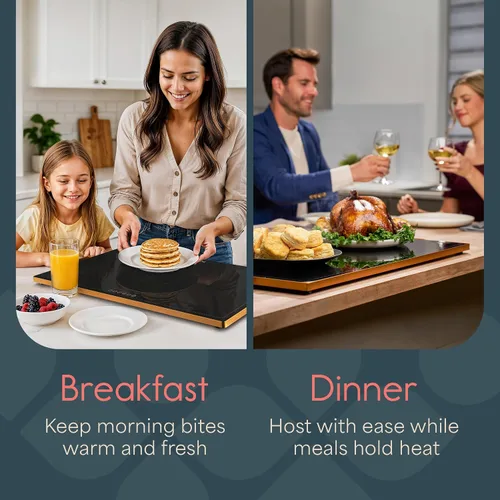 Vista 9 de ThermaPlate - Bandeja de calentamiento grande Calentador eléctrico de alimentos de vidrio de 31.5 x 17.5 pulgadas para cocina, fiestas y bufés