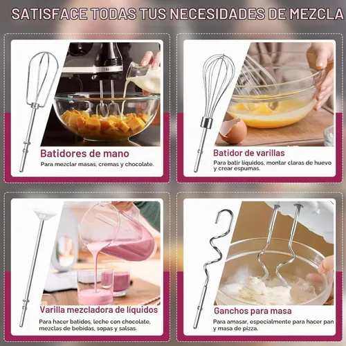 Vista 7 de Accesorios para batidoras de mano, batidor, ganchos de masa y varilla de mezcla de líquidos, accesorios de batidora de mano de acero inoxidable