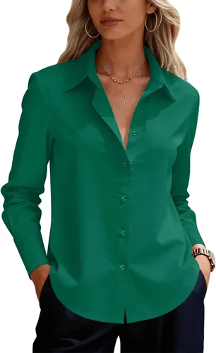 Vista 27 de siliteelon Camisas de vestir con botones para mujer, camisas de vestir de manga larga para mujer, camisas de trabajo de algodón de ajuste regular
