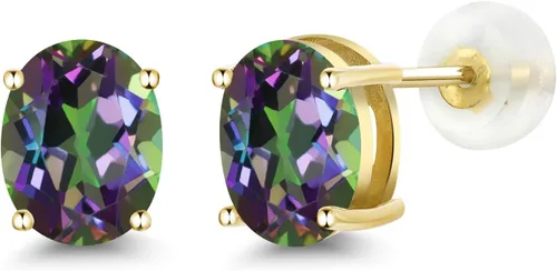 Vista 42 de Gem Stone King Aretes de oro de 14 quilates con piedra natal ovalada de 0.315 x 0.236 in Aretes de oro para mujer