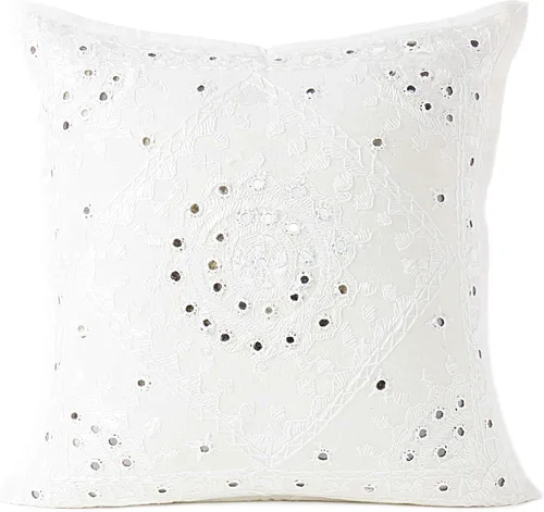Vista 8 de Funda de cojín decorativa bohemia bordada con espejos, hecha a mano para sofá, dormitorio, sala de estar (negro, 16 x 16 pulgadas)